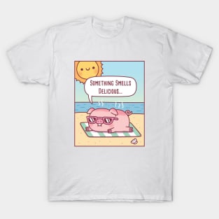 Pig Gets Sunburned At Beach, Something Smells Delicious Funny T-Shirt